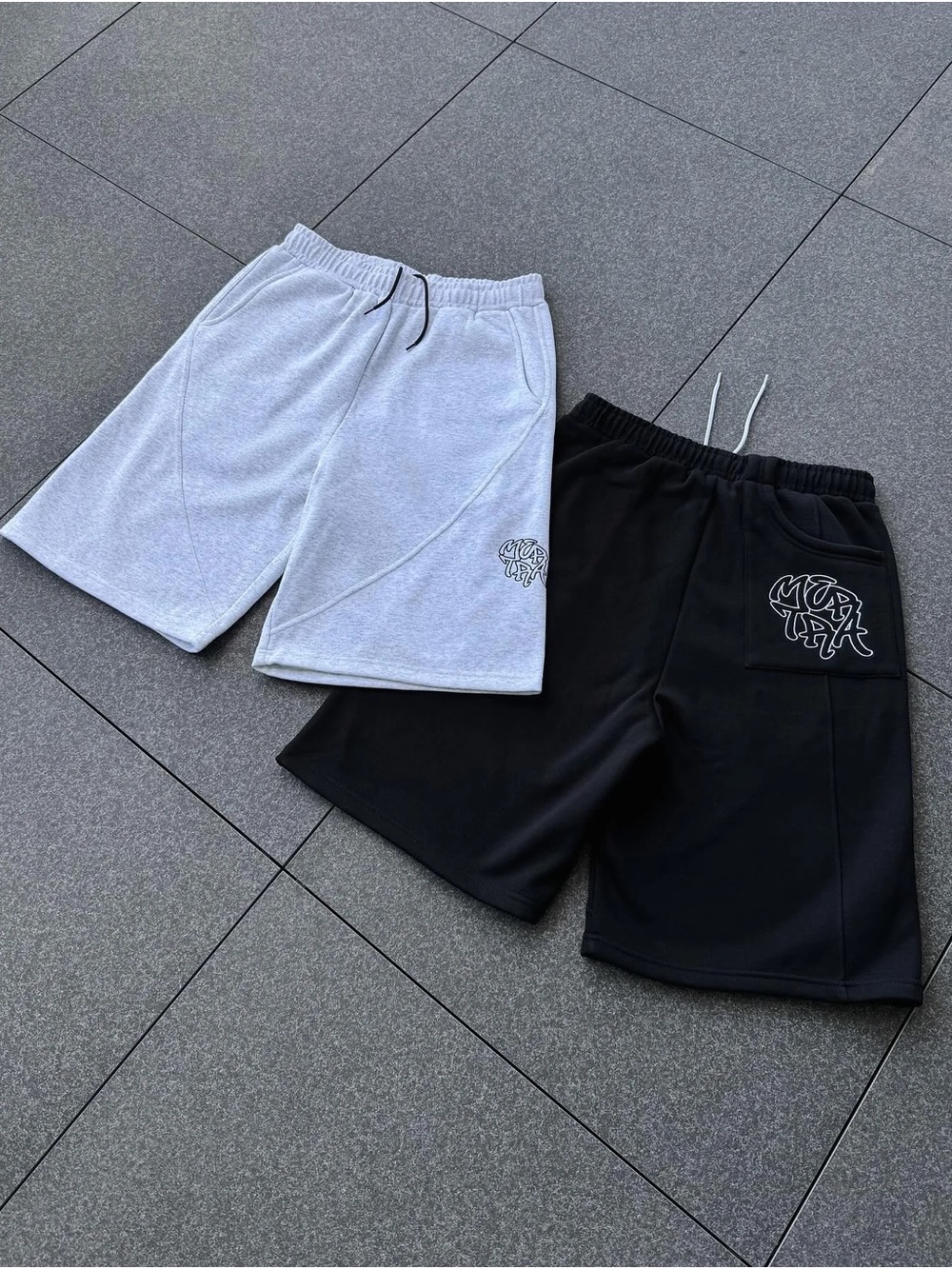 Men's Casual Drawstring Shorts - Black & Light Gray